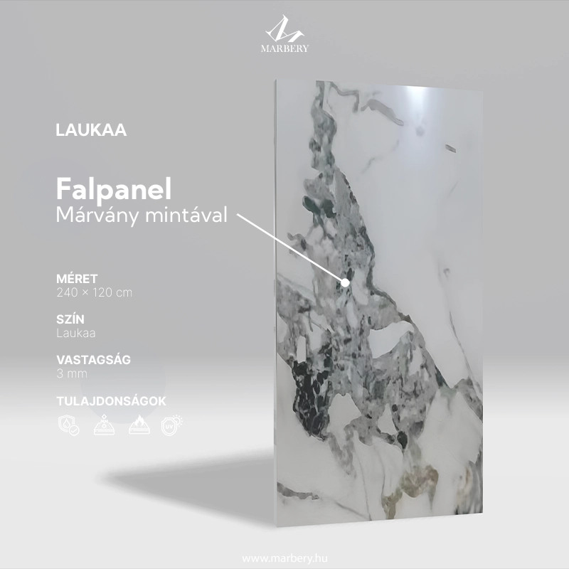 Falpanel, márvány mintával, PVC, 120x60 cm, 8 db-os csomag - Laukaa - Image 2