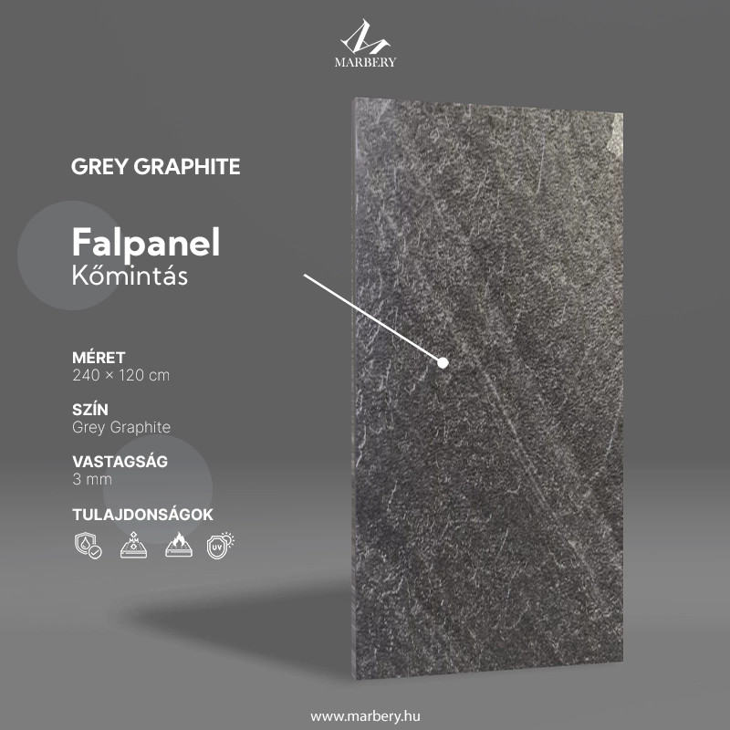 Falpanel, kőmintás, PVC - Grey Graphite - Image 4