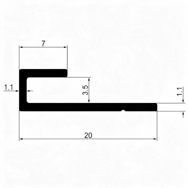 Alumínium U-profil 3-3,3 mm falpanelhez, 3000 mm - Fekete