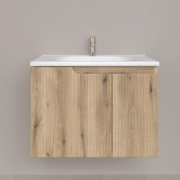 Piramida EURIDIKA fali fürdőszobabútor - műmárvány mosdóval -2 ajtós - PINO TÖLGY - 75 x 48 x 53 cm